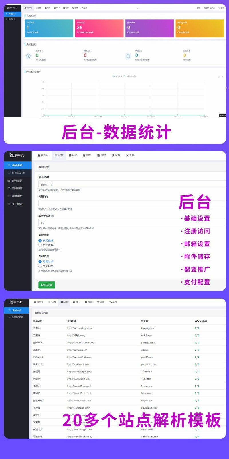 PHP素材资源解析平台源码V8.0|精品资源|果果网