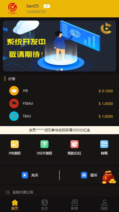 【CAGI虚拟币】理财H5网站区块链投资分红源码|精品资源|果果网