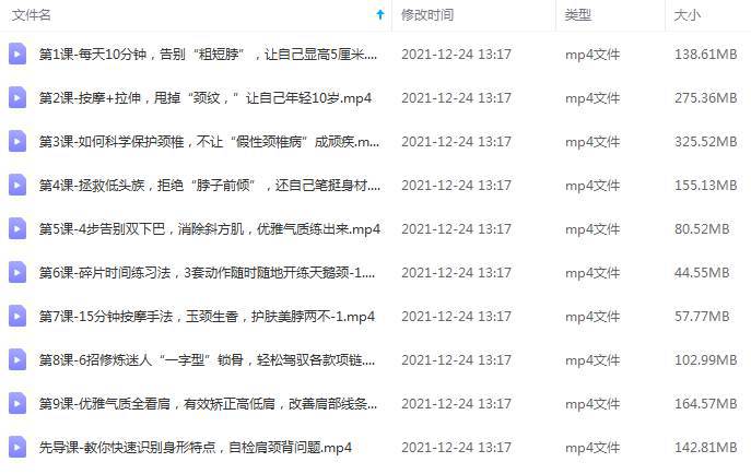 [技能提升]《修炼美背天鹅颈，轻松显高5厘米，修炼完美身形曲线》[9课(MP4视频)资料合集]【百度云网盘下载】|精品资源|果果网