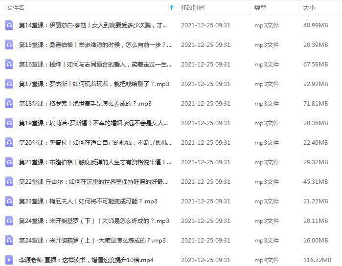 [个人提升]《听读书怪才解读24部名人传记》[24讲(MP3音频)+直播课/资源合集]【百度云网盘下载】|精品资源|果果网