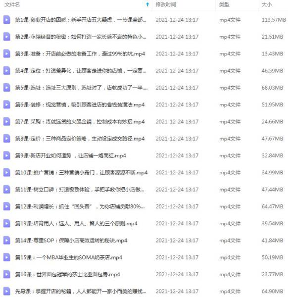 [技能提升]《手把手教你开一家赚钱的小店》[16课(MP4视频)资料合集]【百度云网盘下载】|精品资源|果果网|百度云盘下载
