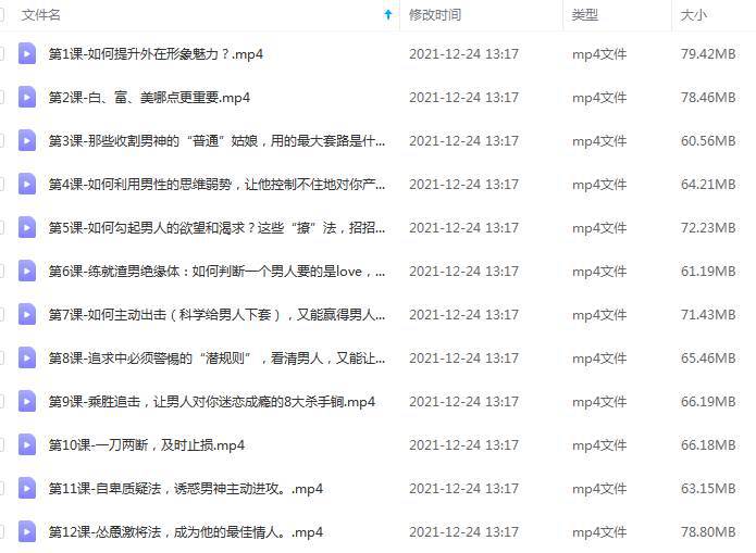 [技能提升]《12招让男神爱上你》[12课(MP4视频)资料合集]【百度云网盘下载】|精品资源|果果网