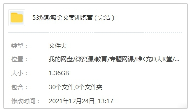 [媒体运营]《爆款吸金文案训练营》[30课(1.36GB)视频合集]【百度云网盘下载】|精品资源|果果网