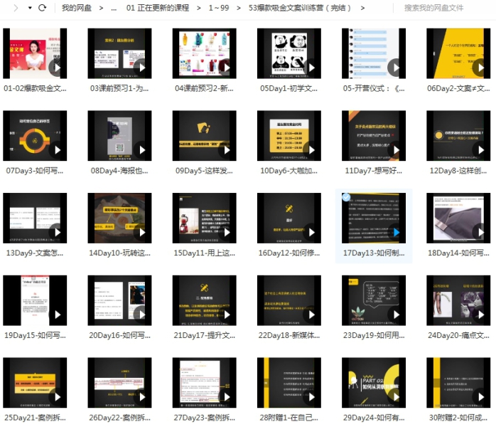 [媒体运营]《爆款吸金文案训练营》[30课(1.36GB)视频合集]【百度云网盘下载】|精品资源|果果网